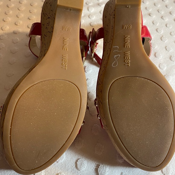 NINE WEST Red Patent Leather Cork Wedge - Picture 14 of 16